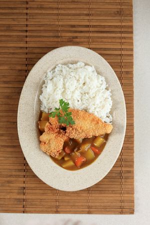Top View Tonkatsu Curry with Rice