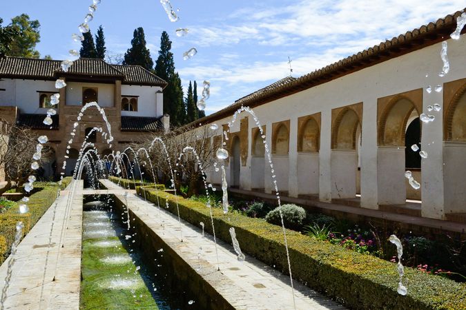Water spouting in courtyard of the acequia in Generalife, Alhambra, Granada