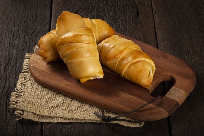 Traditional fresh baked croissants on the table.