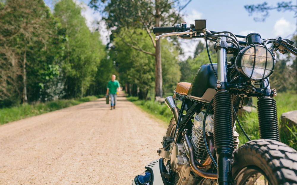 Custom motorbike on the side of the road