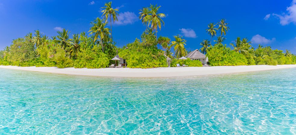 Panoramic shot of beach front in the Maldives