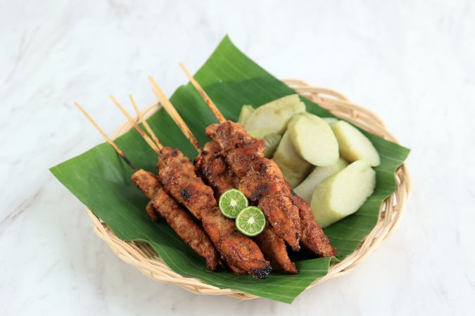 Sate Ayam or Chicken Satay, Indonesian Seasoned Skewered and Grilled Chicken