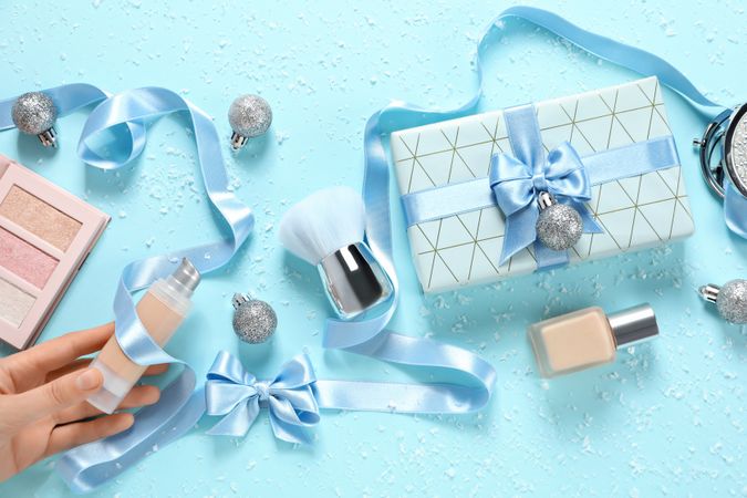 Concept of cosmetics, winter cosmetics, top view