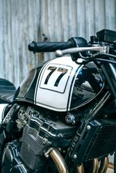 Detail of engine and gas tank of motorcycle