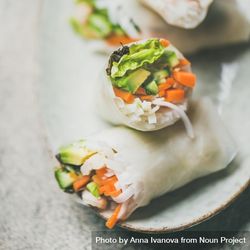 Close up of Thai spring rolls on a plate bxa9v0