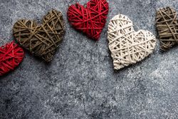 Thatched heart decorations on grey counter