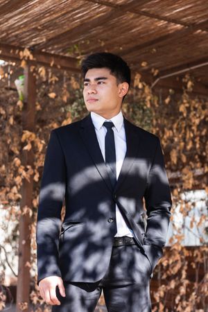 Asian businessman standing in street