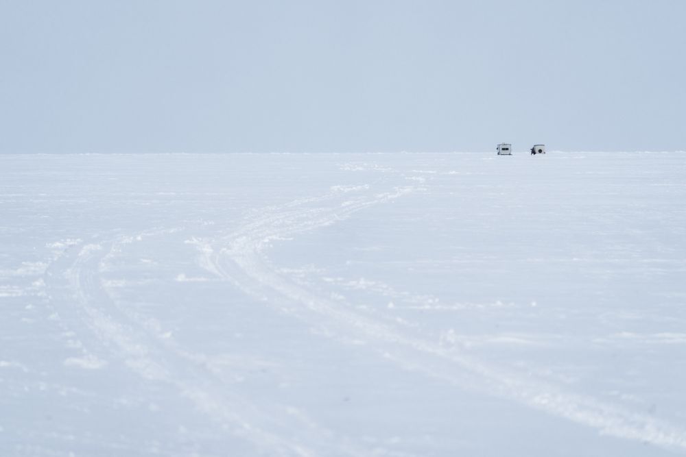 Ice fishing Houses on Lake Winnibigoshish in Itasca County, Minnesota