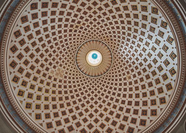 Looking up at dome of basilica in Mosta, Malta