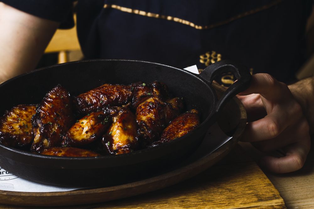 Roasted meat in cast-iron pan