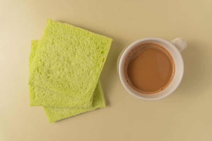 Soft pandan flavored bread and milk coffee