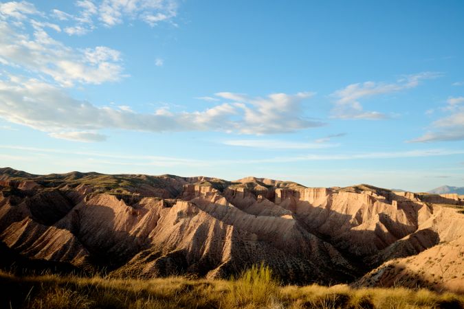 Panoramic view of the eroded mountains of the Gorafe desert in Granada
