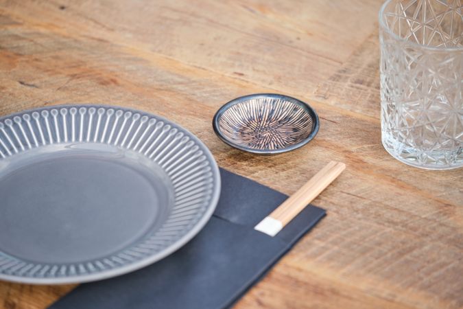 Table setting for eating Asian food on table