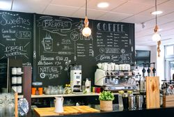 Empty cafe interior with coffee maker