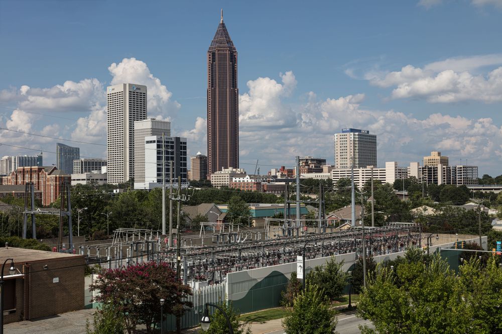 Atlanta skyline with electrical power station