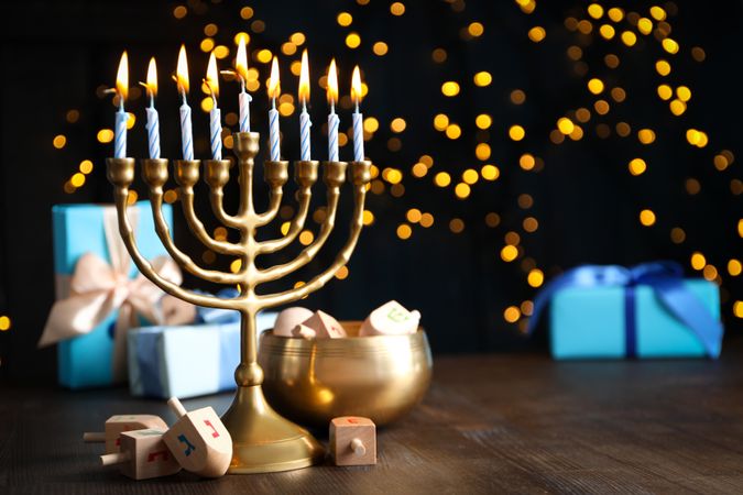Concept of Jewish holiday, Hanukkah, space for text