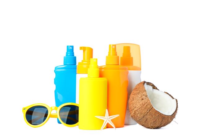 Summer vacation accessories isolated on studio background. Happy holidays