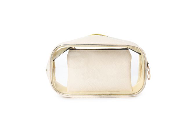 Bath accessories, toilet bag, isolated on plain background
