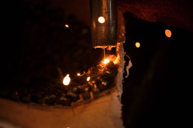 Professional tool welding metal on plaster