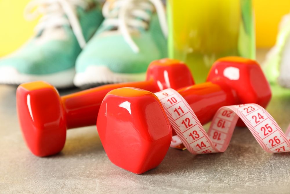 Loss weight accessories on grey table, close up