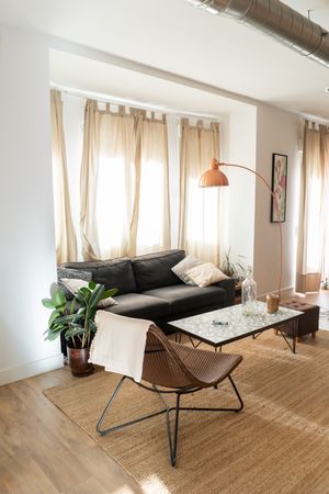 Light modern room decorated for Christmas
