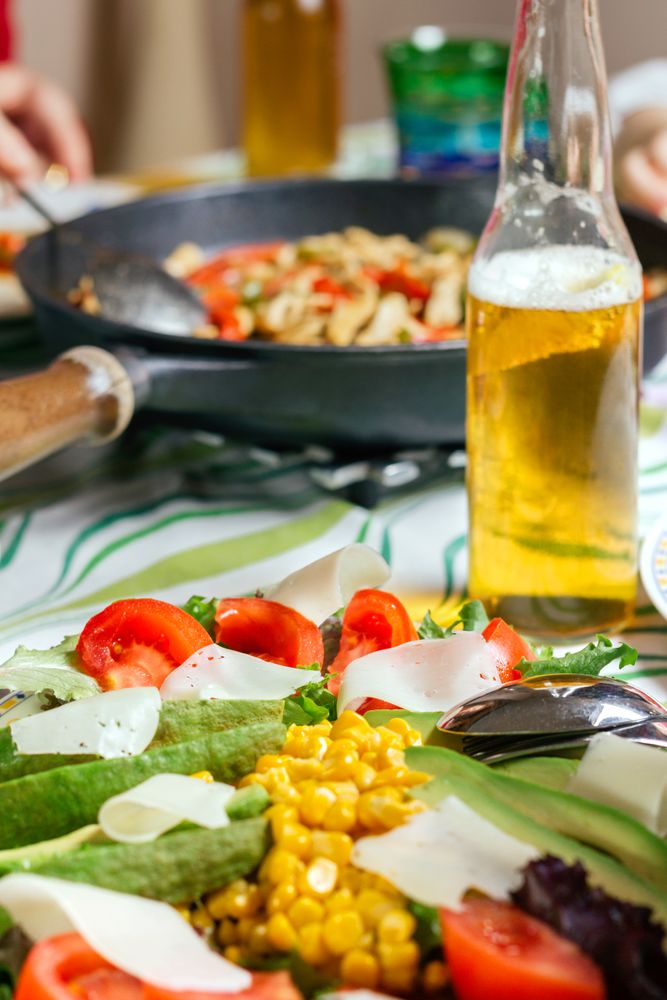 Avocado salad and pan with mexican food