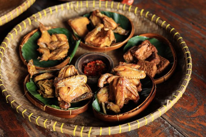 Ayam Goreng with Sambal on Bamboo Tray