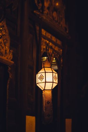 Traditional lantern hanging at night