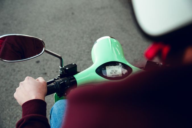 First person view of motor-bike speedometer