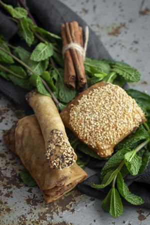 Typical Moroccan food on wooden table