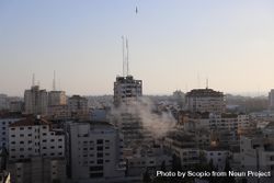 Gaza cityscape right after Israeli airstrike at sunrise 4jzm34