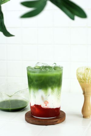 Summer Strawberry Matcha Latte with Ice
