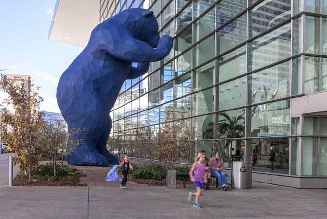 Big blue bear sculpture at Colorado Convention Center