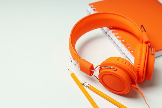 Concept of listening audio, music with headphones