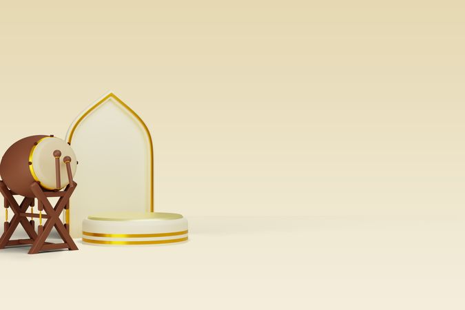 Traditional Islamic Decorative Drum with Arch for Eid Celebration Background