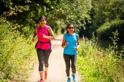 Sikh women jogging in park