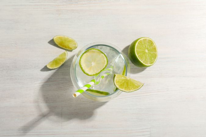Glass of mojito, delicious fresh summer cocktail, top view