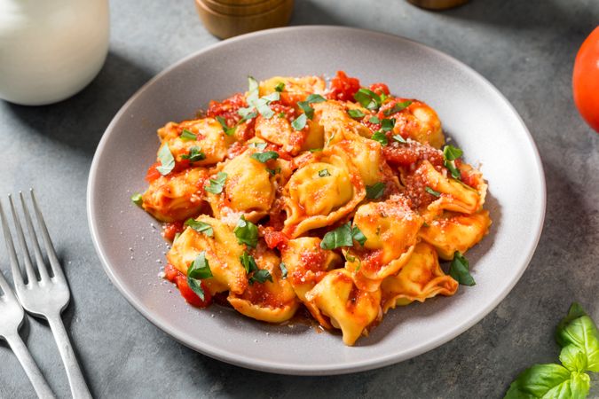 Homemade Tortellini Pasta with Tomato Sauce