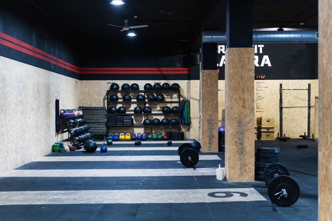 Set for powerlifting in gym