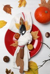 Concept of Thanksgiving day, Autumn table setting, top view