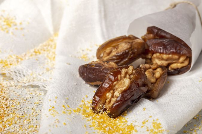 Dates fruits with walnuts, mint and cinnamon for Ramadan