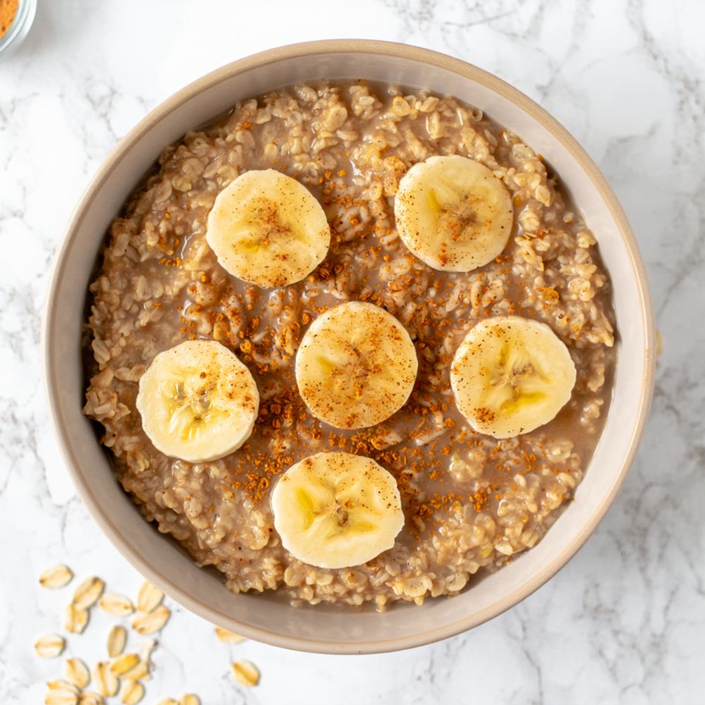 Warm Cinnamon Oatmeal with Banana Slices