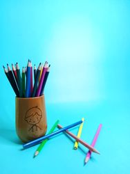 blue background with color pencil objects