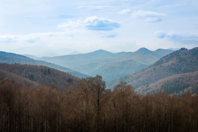 Views of peaceful hills in countryside