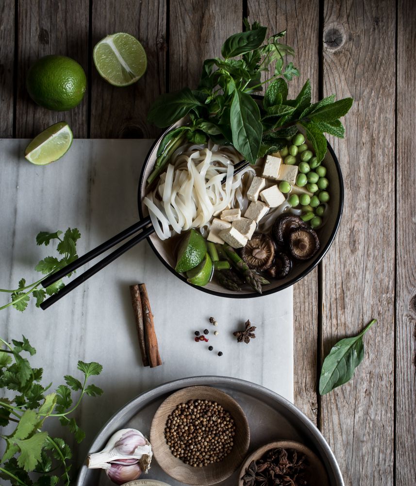 Spices and fresh vegetables for cooking