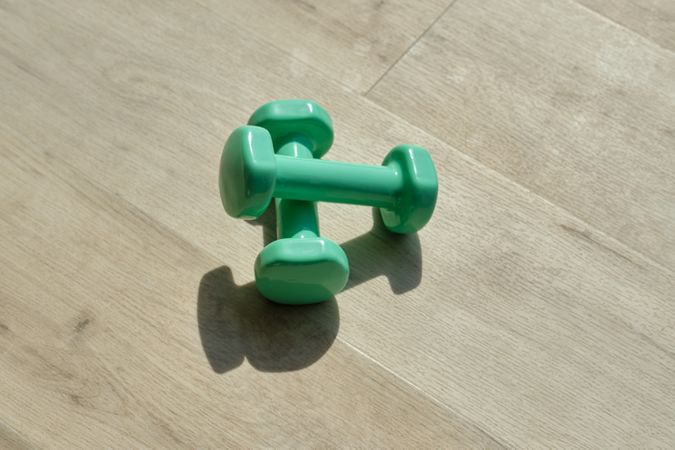Fitness dumbbells placed on floor