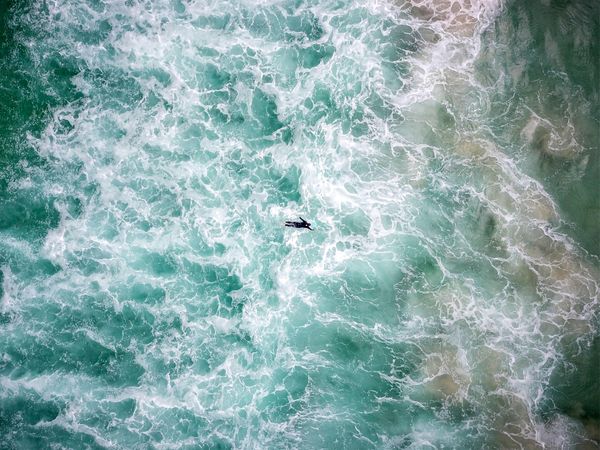 Aerial view of person in the ocean