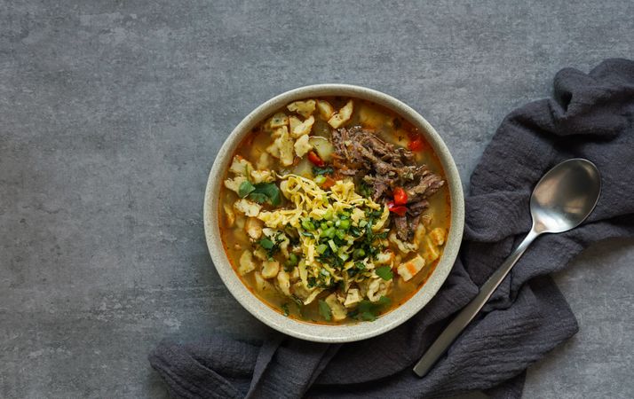 Manpar soup with pasta, traditional soup of  middle asia