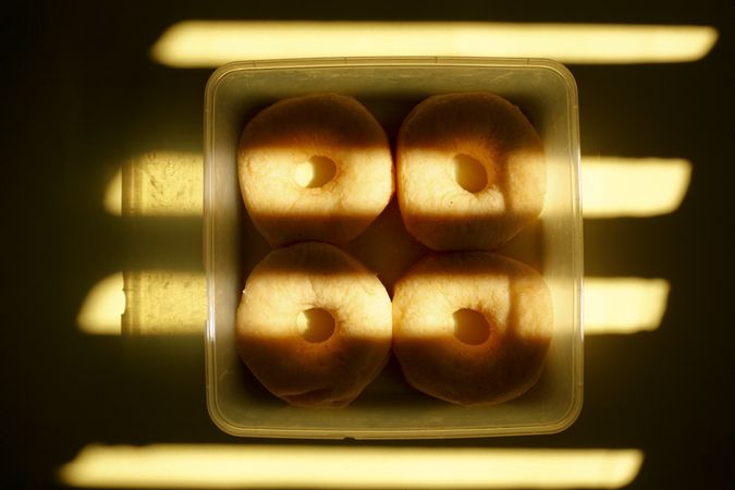 Top view of donuts with strips of lighting