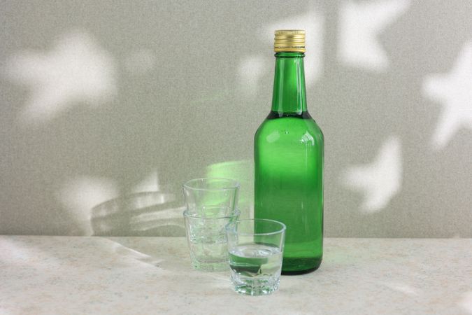 A Bottle of Soju with Small Glass for Sharing